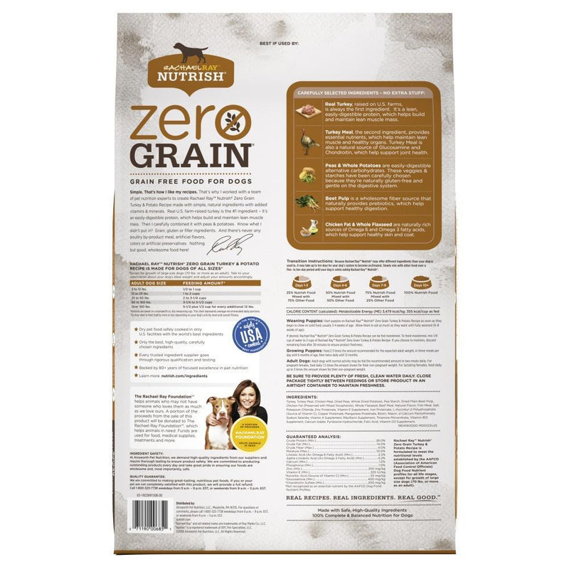 Rachael Ray Nutrish Zero Grain Natural Turkey & Potato Recipe Dry Dog Food