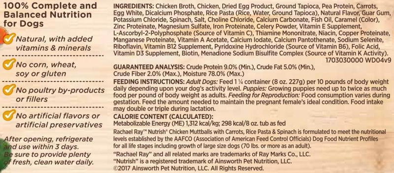 Rachael Ray Nutrish Chicken Muttballs with Pasta Recipe Wet Dog Food