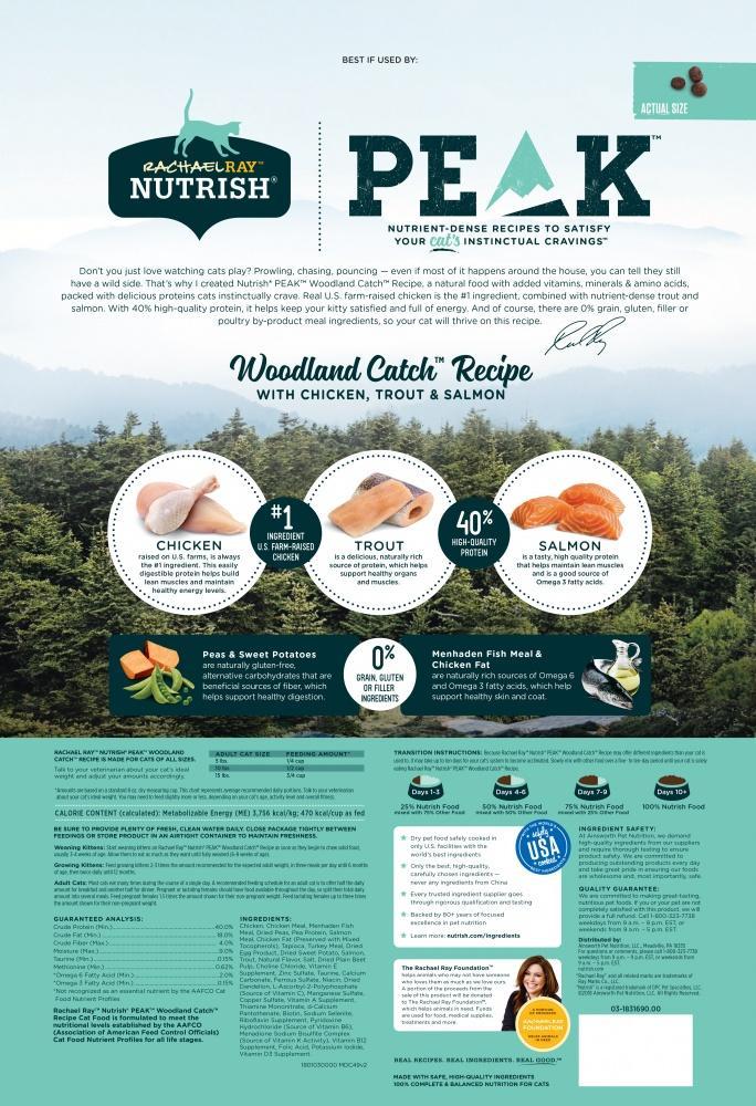 Rachael Ray Nutrish Peak Grain Free Woodland Catch Chicken, Trout, & Salmon Recipe Dry Cat Food