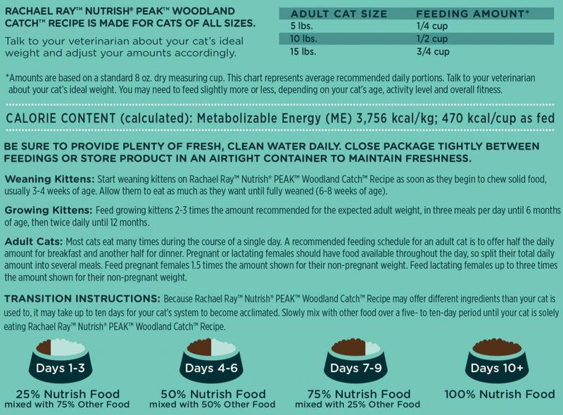 Rachael Ray Nutrish Peak Grain Free Woodland Catch Chicken, Trout, & Salmon Recipe Dry Cat Food