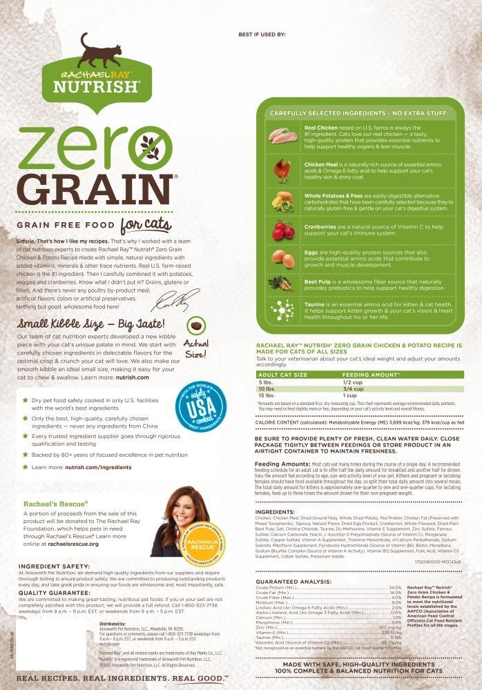 Rachael Ray Nutrish Zero Grain Natural Chicken & Potato Recipe Dry Cat Food
