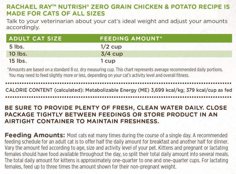 Rachael Ray Nutrish Zero Grain Natural Chicken & Potato Recipe Dry Cat Food