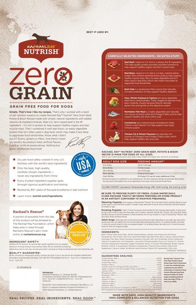 Rachael Ray Nutrish Zero Grain Natural Beef, Bison, & Potato Dry Dog Food