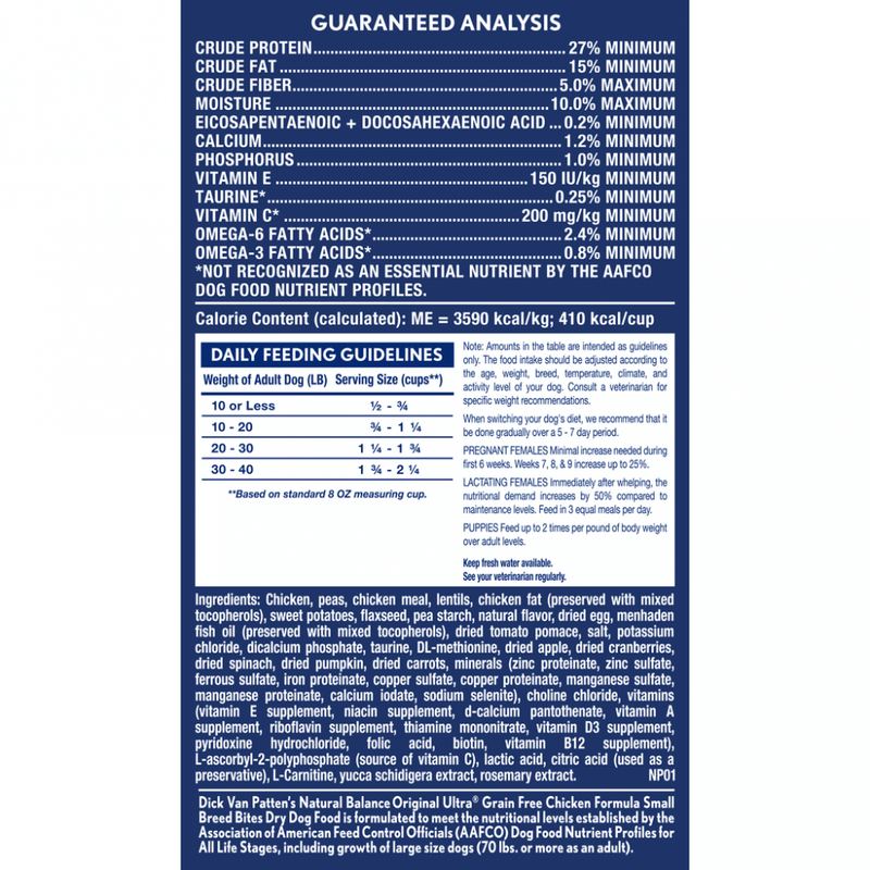 Natural Balance Original Ultra Grain Free Small Breed Bites Chicken Recipe Dry Dog Food
