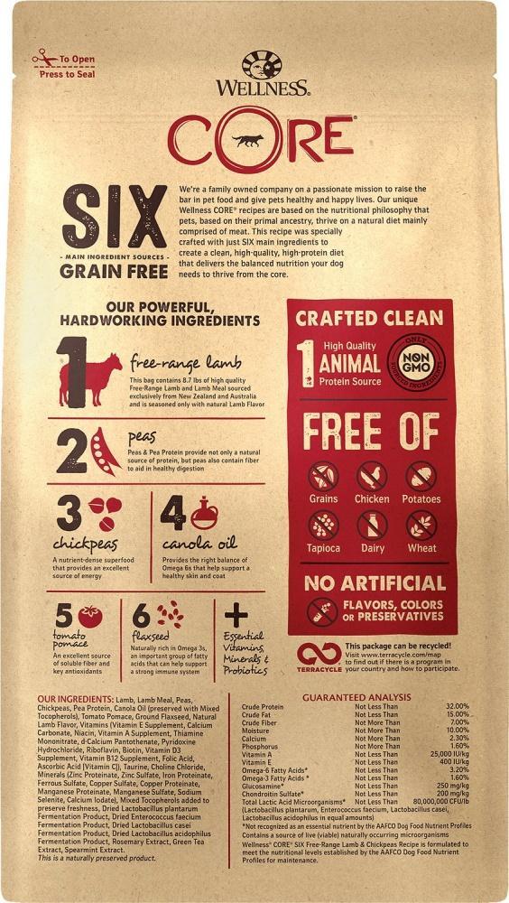 Wellness CORE SIX Free-Range Lamb with Chickpeas Recipe Dry Dog Food