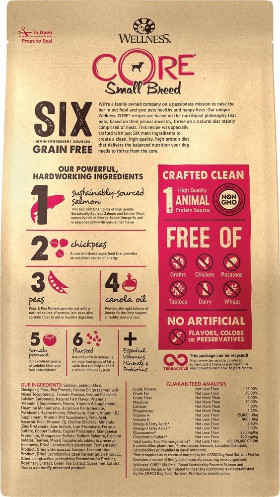 Wellness CORE SIX Salmon with Chickpeas Recipe Small Breed Dry Dog Food