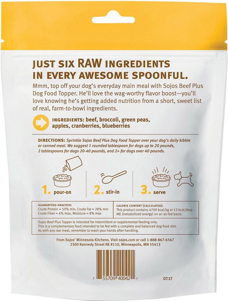 Sojos Grain Free Beef Plus 100% Raw Freeze Dried Dog Food Topper