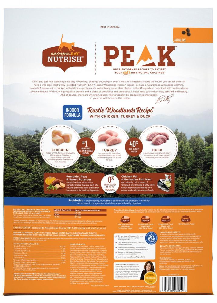 Rachael Ray Nutrish Peak Rustic Woodlands Recipe Chicken, Turkey & Duck Recipe Dry Cat Food