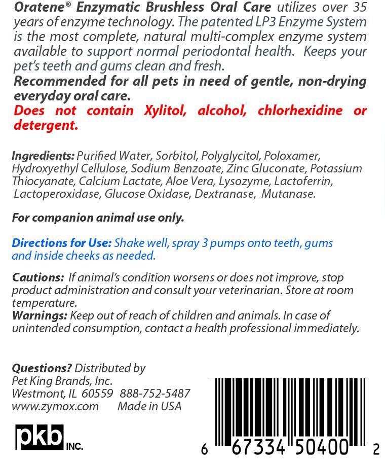 Zymox Oratene Brushless Oral Care Breath Freshener for Cats & Dogs