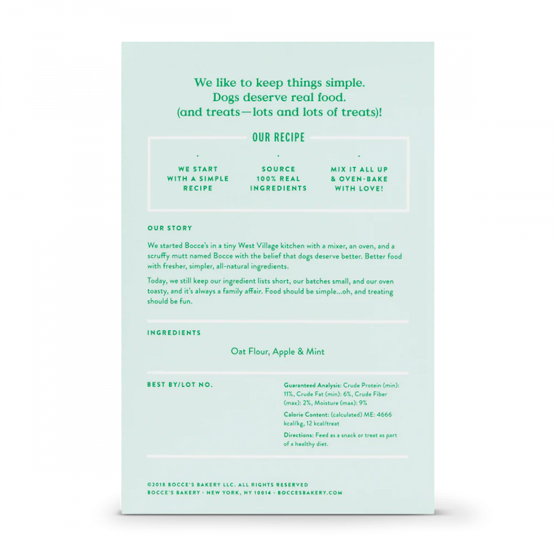 Bocce's Bakery Daily Support Apple & Mint Recipe Functional Breath Biscuit Dog Treats