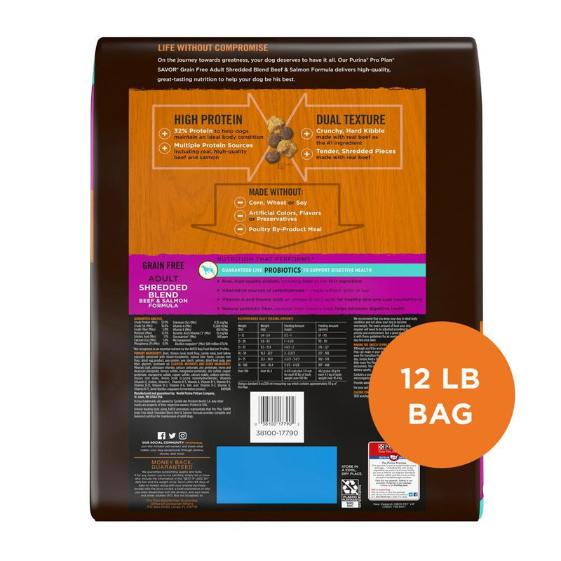 Purina Pro Plan Savor Grain Free Shredded Beef & Salmon Blend Formula Dry Dog Food