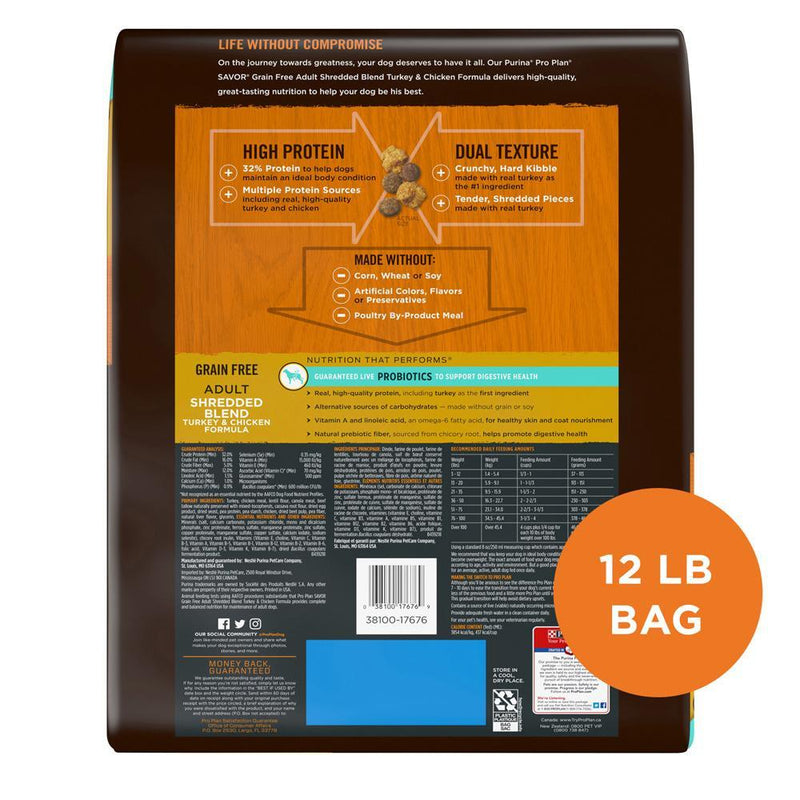 Purina Pro Plan Savor Grain Free Shredded Blend Turkey & Chicken Formula Dry Dog Food