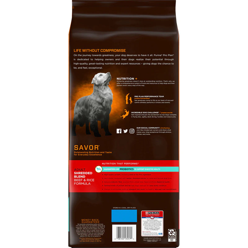 Purina Pro Plan Savor Shredded Blend Beef & Rice Formula Adult Dry Dog Food