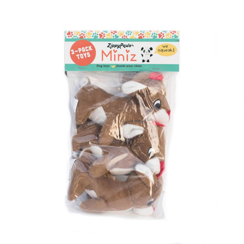 ZippyPaws Miniz Reindeer 3-Pack Plush Dog Toys