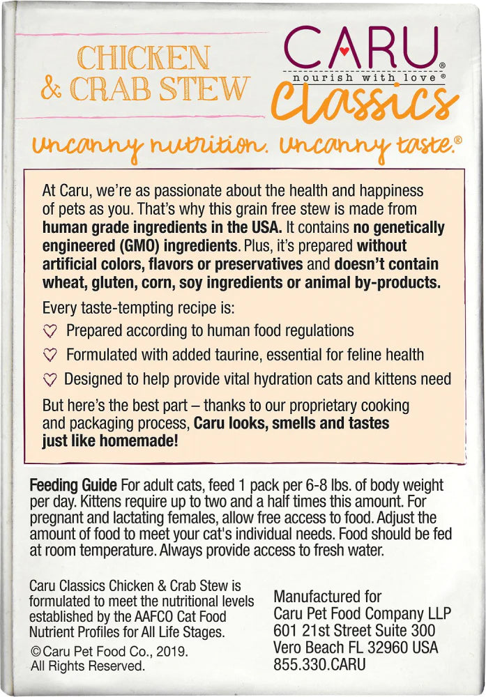 Caru Classic Grain Free Chicken & Crab Stew Recipe  Wet Cat Food