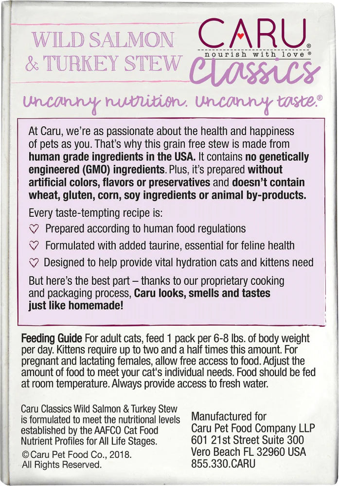Caru Classic Grain Free Wild Salmon & Turkey Stew Recipe Wet Cat Food
