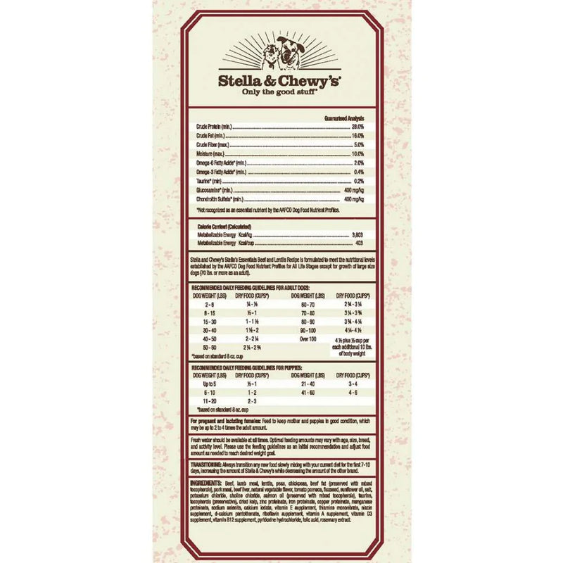 Stella & Chewy's Stella's Essentials Kibble Grass Fed Beef & Lentils Recipe Dry Dog Food