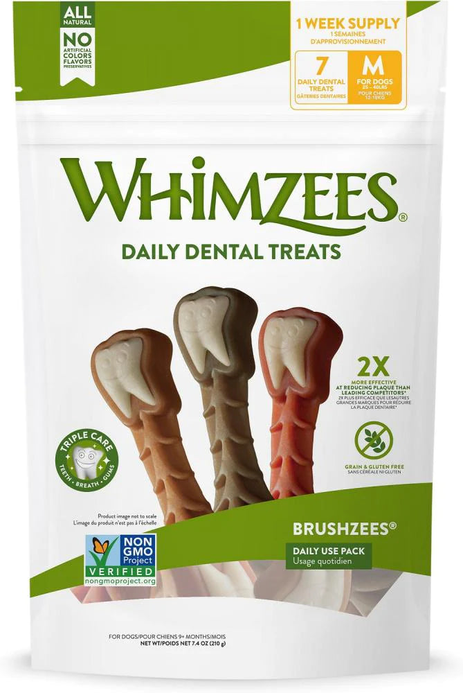 Whimzees Daily Use Brushzees Medium Pack Dental Dog Treats