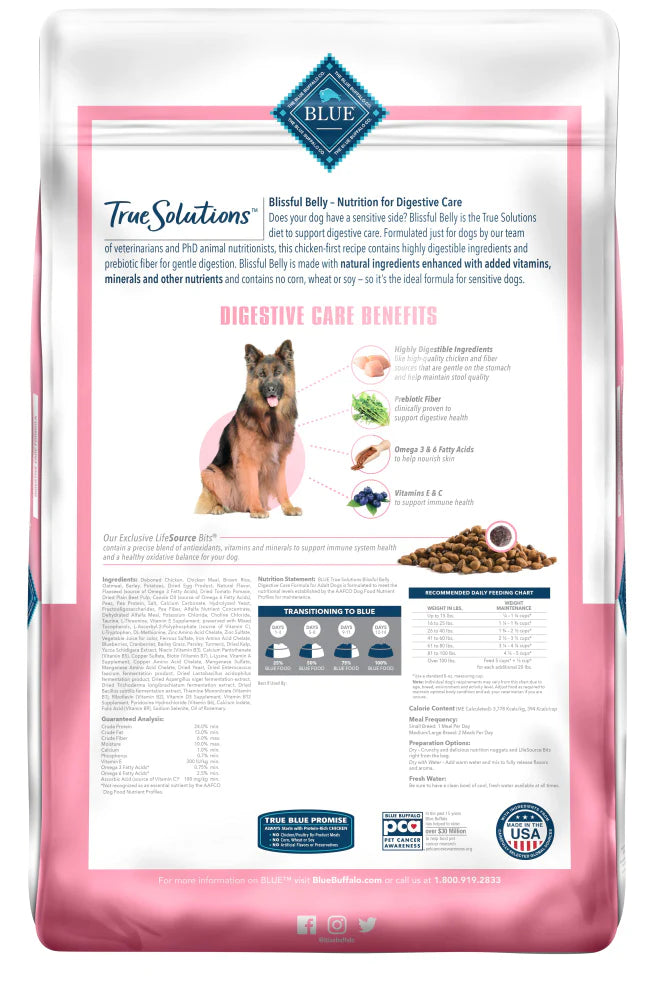 Blue Buffalo True Solutions Blissful Belly Natural Digestive Care Chicken Recipe Adult Dry Dog Food