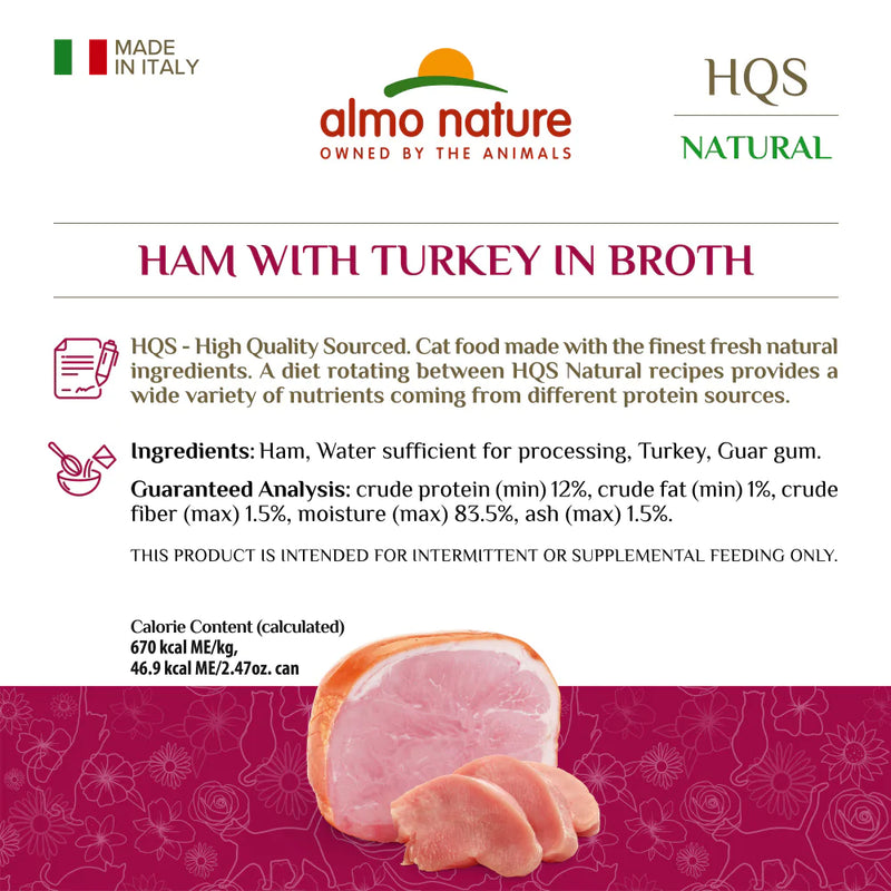 Almo Nature HQS Natural Cat Grain Free Ham with Turkey Canned Cat Food