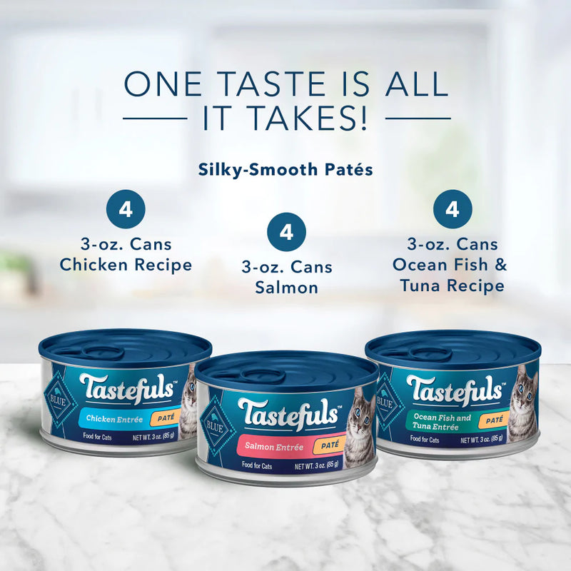 Blue Buffalo Tastefuls Natural Pate Variety Pack Salmon, Chicken, Ocean Fish & Tuna Entrees Wet Cat Food