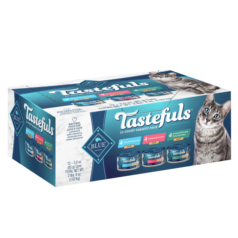 Blue Buffalo Tastefuls Natural Pate Variety Pack Salmon, Chicken, Ocean Fish & Tuna Entrees Wet Cat Food