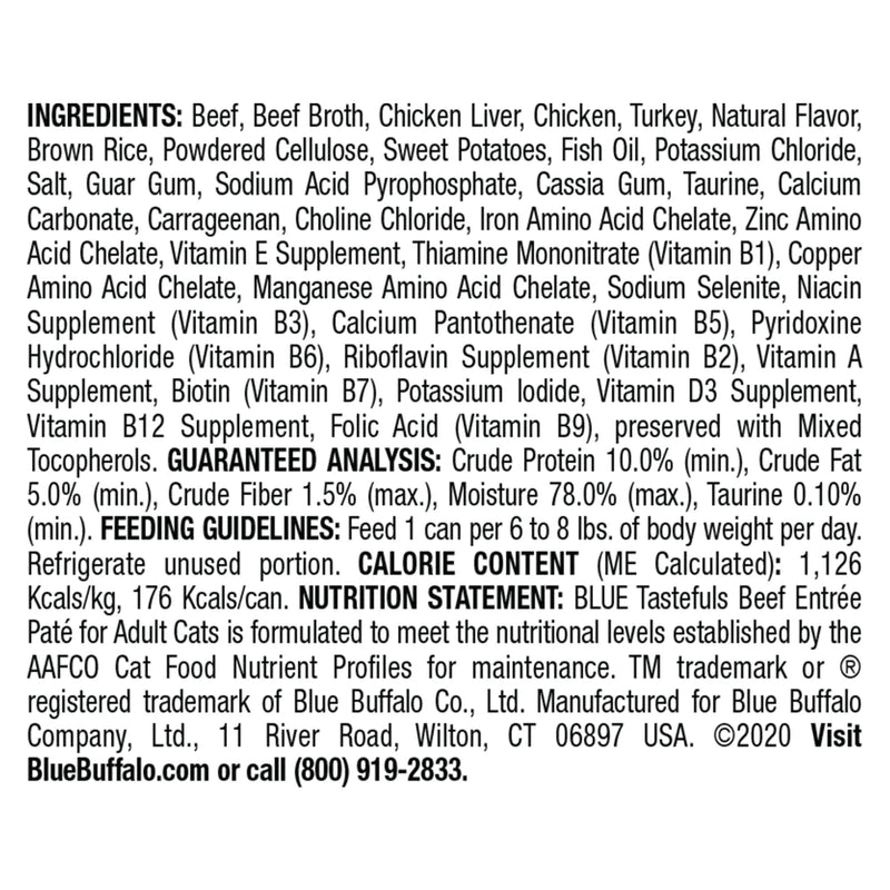 Blue Buffalo Tastefuls Natural Pate Beef Entree Wet Cat Food