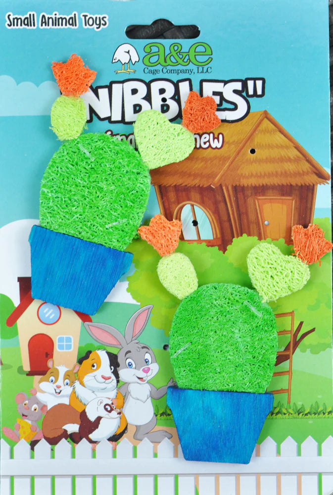 A & E Nibbles Loofah Potted Cactus Small Animal Toy