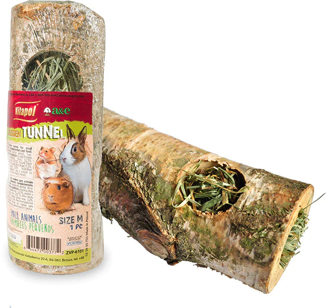A & E Vitalpol Wooden Tunnel with Hay for Small Animals