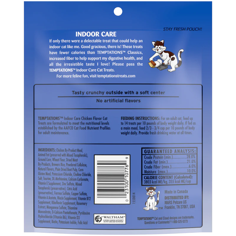 Temptations Indoor Care Crunchy and Soft Cat Treats, Chicken Flavor Cat Treats