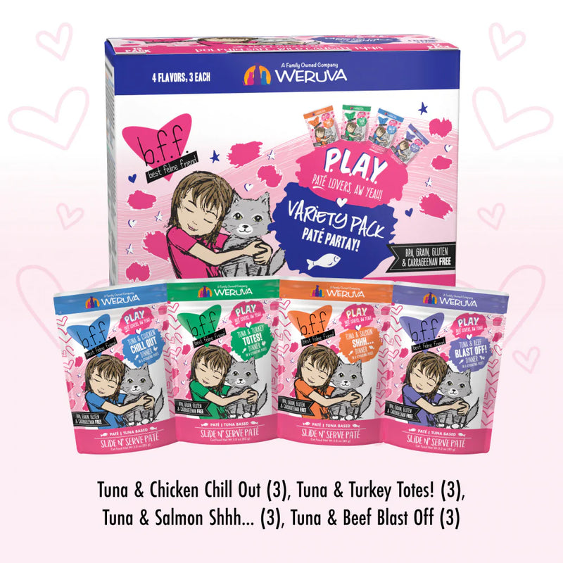 Weruva Grain Free B.F.F. PLAY Pate Lovers Variety Pack Cat Food Pouces