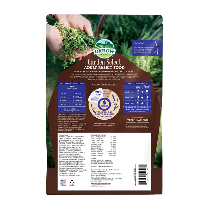 Oxbow Animal Health Garden Select Adult Rabbit Food Garden Inspired Recipe for Adult Rabbits