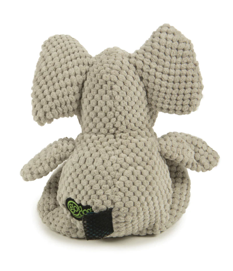 Go Dog Checkers Elephant with Chew Guard Technology Durable Plush Squeaker Dog Toy Gray