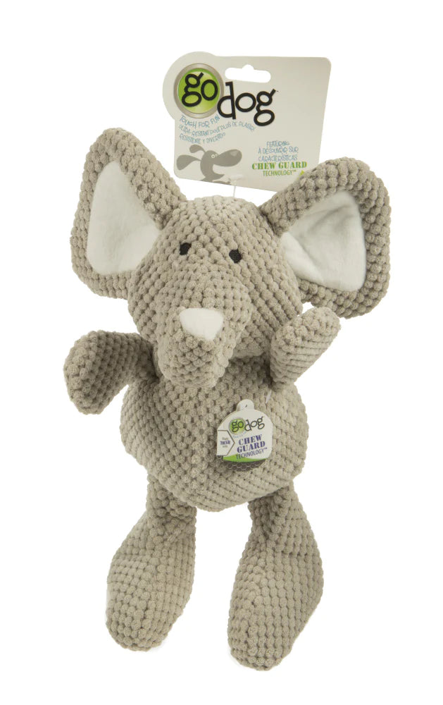 Go Dog Checkers Elephant with Chew Guard Technology Durable Plush Squeaker Dog Toy Gray