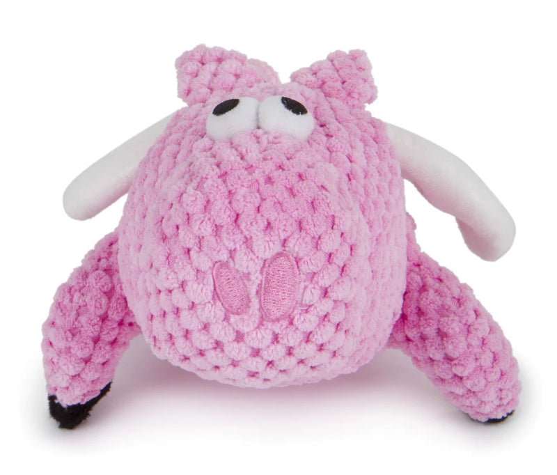 Go Dog Checkers Flying Pig with Chew Guard Technology Durable Plush Squeaker Dog Toy Pink