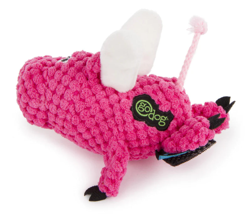 Go Dog Checkers Flying Pig with Chew Guard Technology Durable Plush Squeaker Dog Toy Pink Mini Just for Me