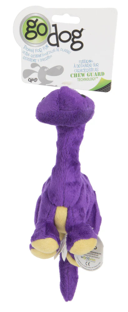 Go Dog Dinos Bruto with Chew Guard Technology Durable Plush Squeaker Dog Toy Purple