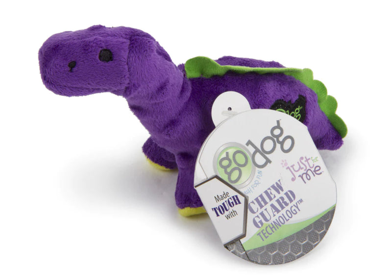 Go Dog Dinos Bruto with Chew Guard Technology Durable Plush Squeaker Dog Toy Purple Mini Just for Me