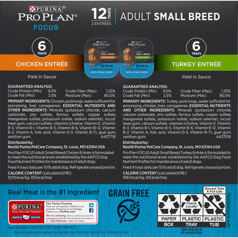 Purina Pro Plan Focus Small Breed Entree Adult Wet Dog Food Variety Pack