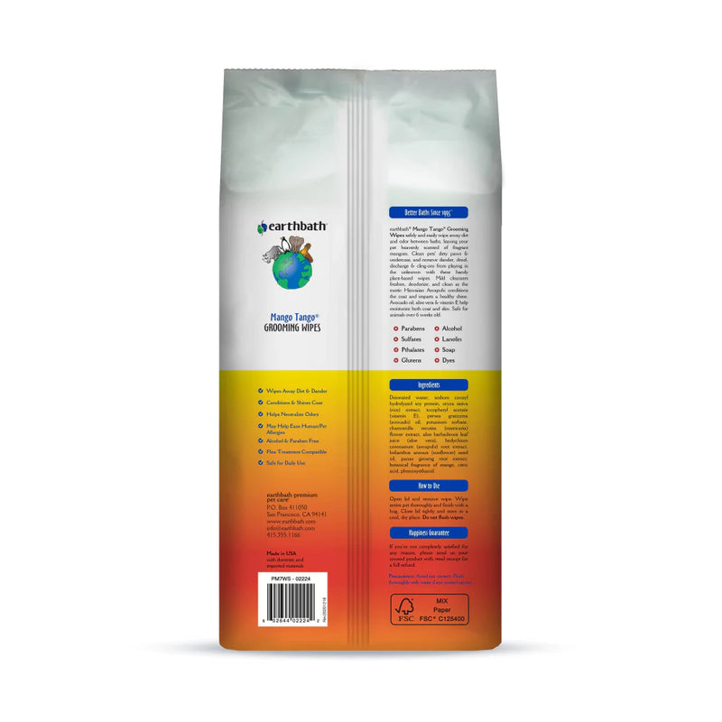 Earthbath Grooming Cleans & Conditions Mango Tango Plant-Based Wipes