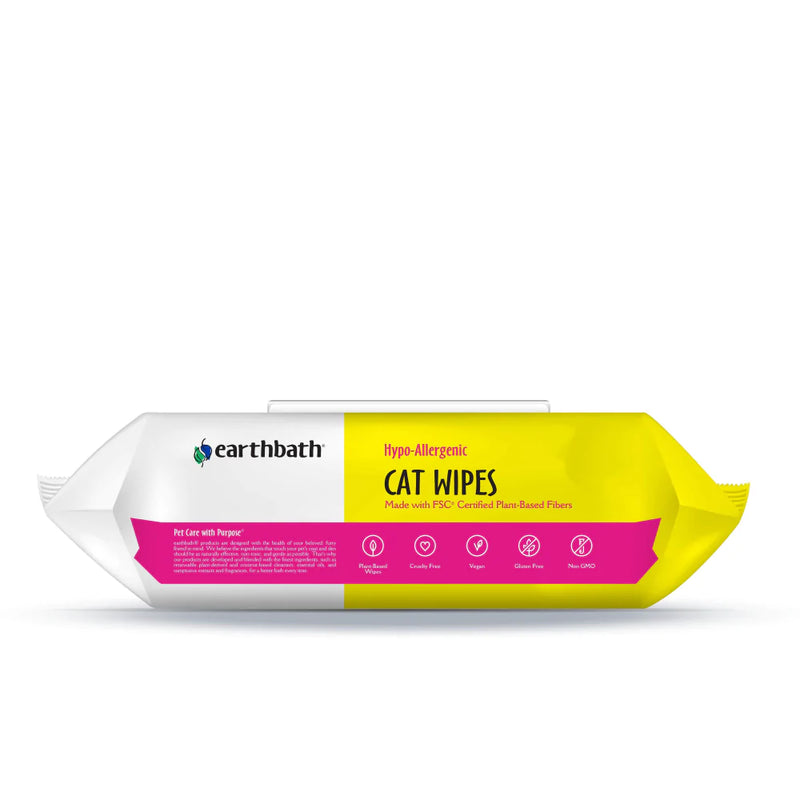Earthbath Hypo-Allergenic Cat Grooming Cleans & Conditions Fragrance Free Plant-Based Wipes