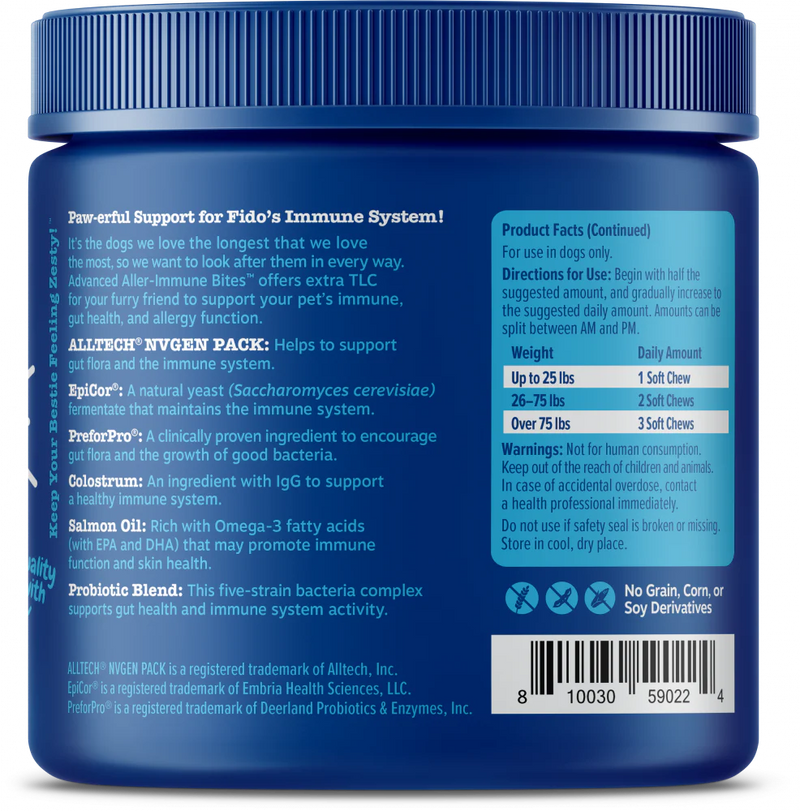 Zesty Paws Advanced Aller-Immune Bites For Seasonal Allergies   Immune Support & Gut Health for Senior & Adult Dogs