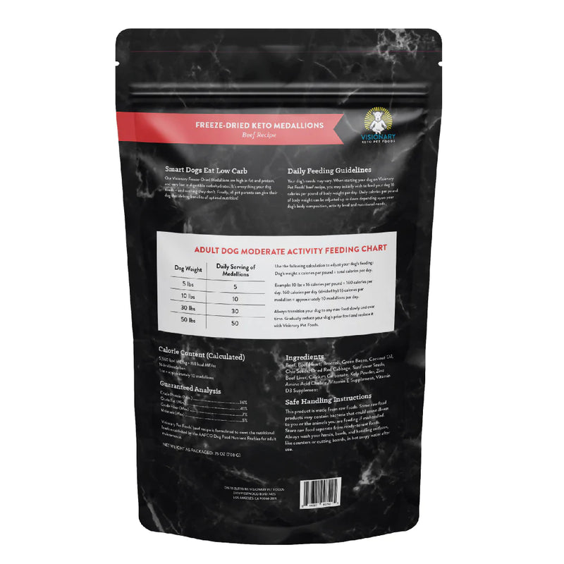 Visionary Pet Beef Recipe Freeze-Dried Medallions Low Carb Keto Dog Food
