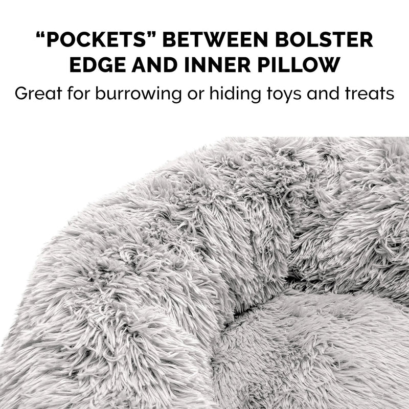 FurHaven Calming Cuddler Long Fur Donut Bed - Large 36", Mist Gray