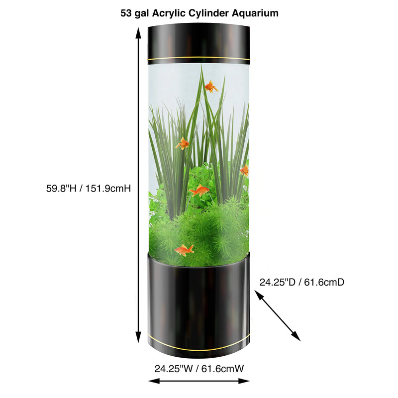 Penn-Plax Water World Luxury Large Cylinder Acrylic Aquarium with Built-In Stand and Storage Top with dimensions