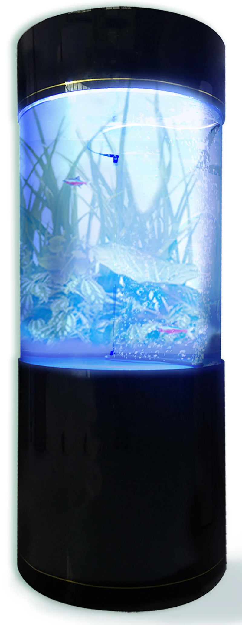 Penn-Plax Water World Luxury Large Cylinder Acrylic Aquarium with Built-In Stand and Storage Top