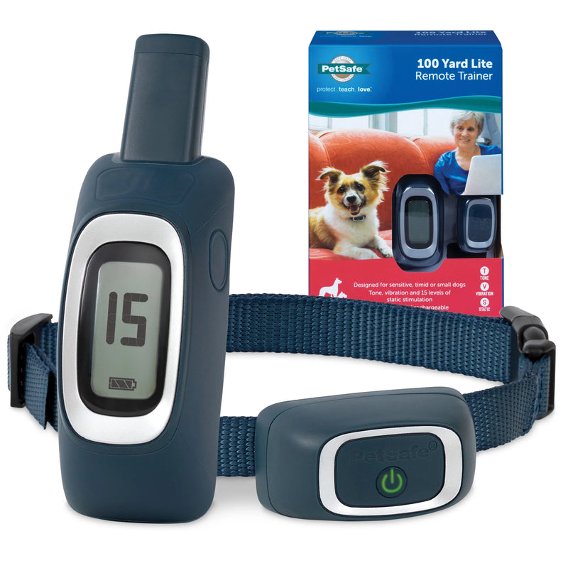 PetSafe 100 Yard Remote Training Collar –  Small or Medium Dogs – Choose from Tone, Vibration, or 15 Levels of Static Stimulation – Short Range Option for Training Off Leash Dogs