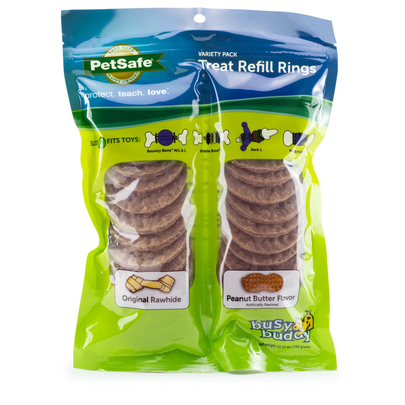 PetSafe® Rawhide Treat Ring Refills, Variety Pack, Original Rawhide and Peanut Butter Flavor, Replacement Treats for PetSafe Busy Buddy Treat Ring Holding Dog Toys - size large (c)