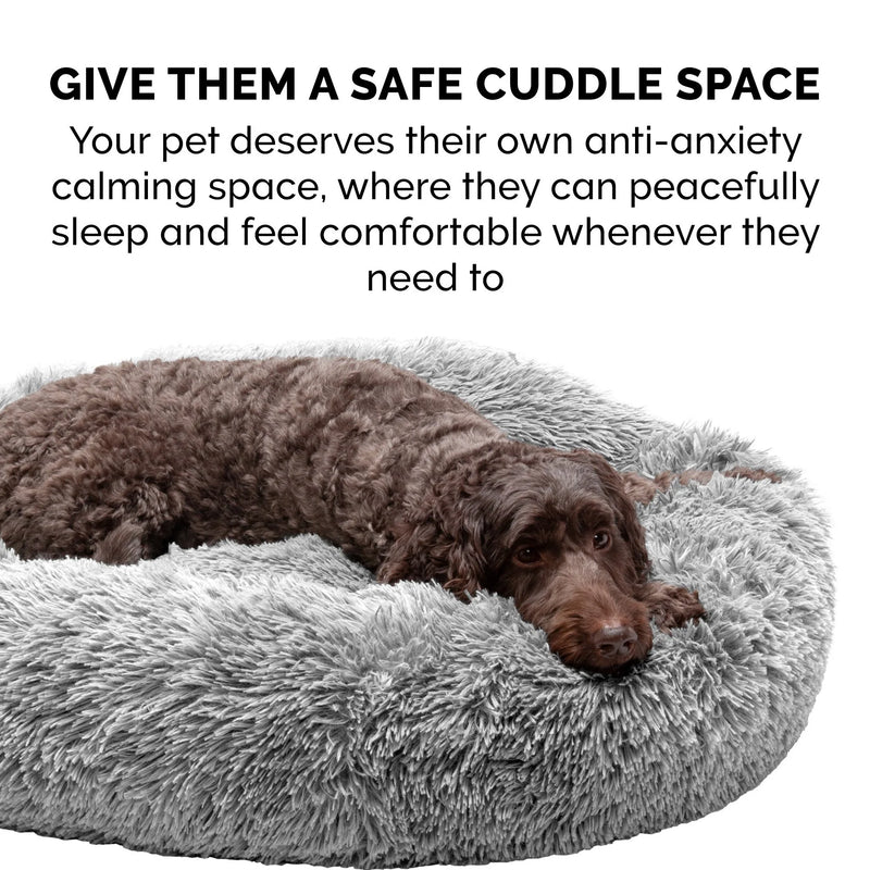 FurHaven Calming Cuddler Long Fur Donut Bed - Large 36", Mist Gray