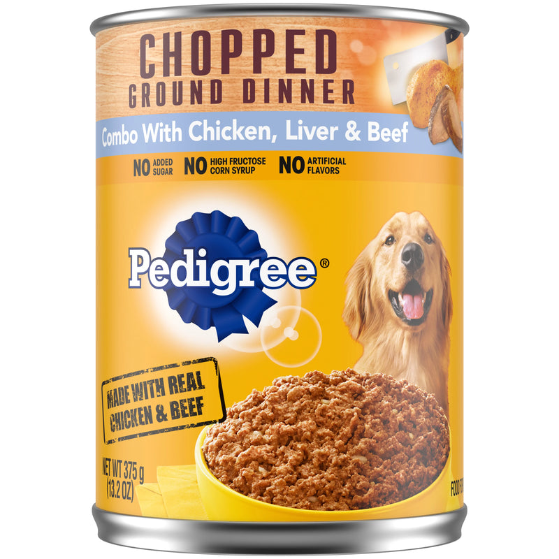 PEDIGREE CHOPPED GROUND DINNER Adult Canned Soft Wet Dog Food Combo with Chicken, Liver & Beef